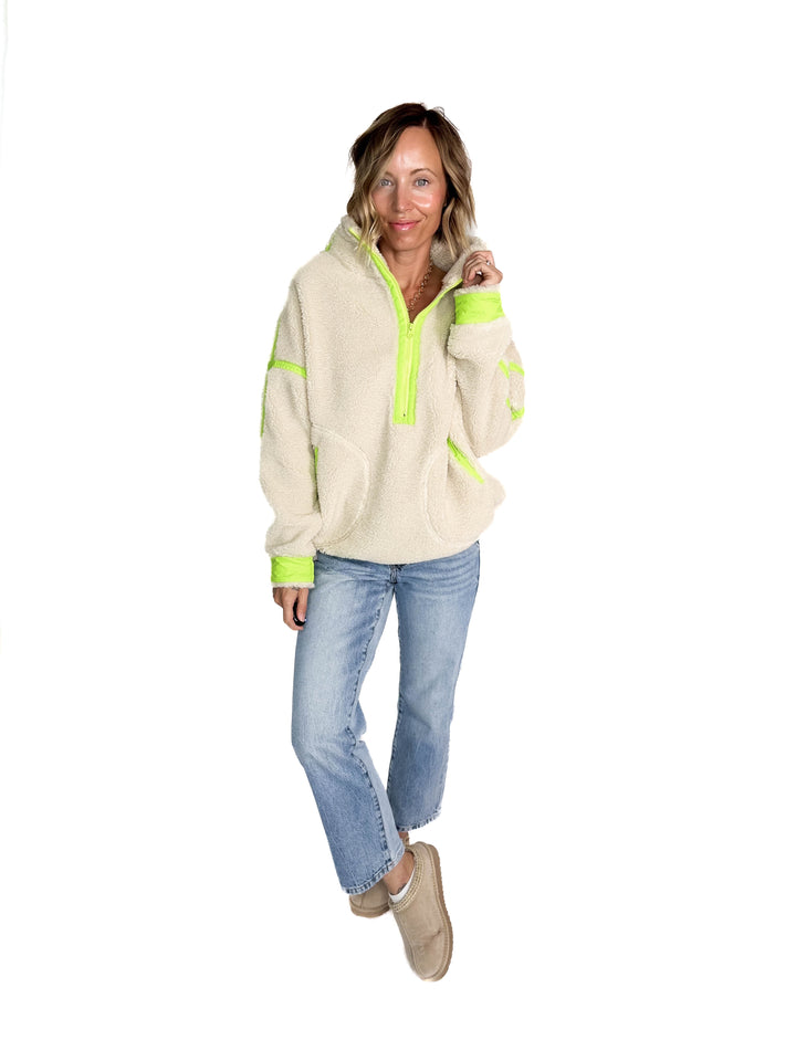Marlow Fleece 1/2 Zip Pullover- OATMEAL/LIME