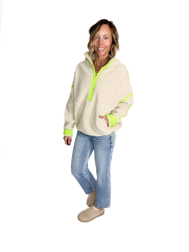 Marlow Fleece 1/2 Zip Pullover- OATMEAL/LIME
