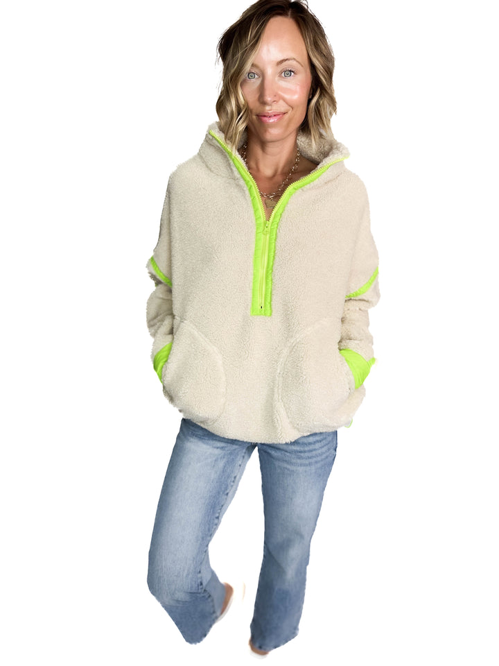 Marlow Fleece 1/2 Zip Pullover- OATMEAL/LIME