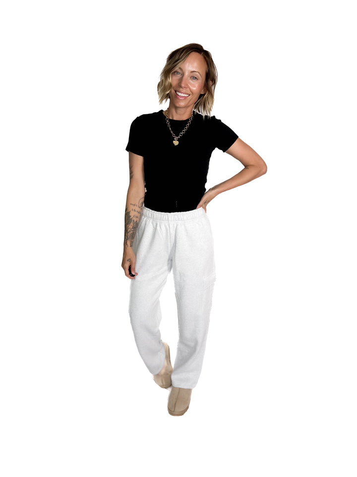 Hana Essential Mid Rise Fleece Cargo Pants- ASH