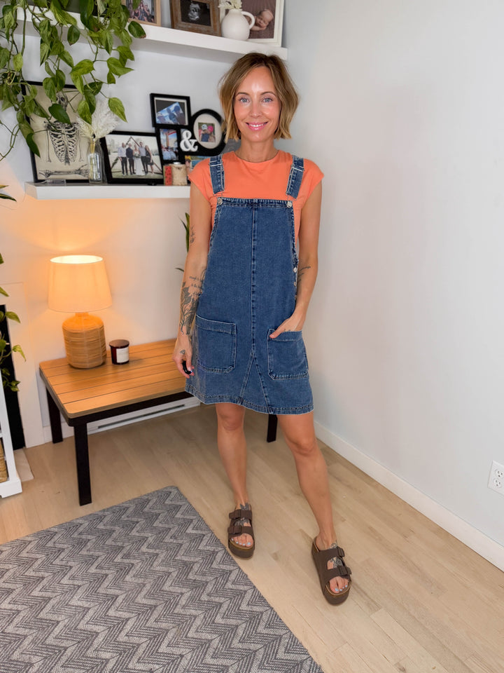 Novera Denim Overall Dress-  MEDIUM WASH