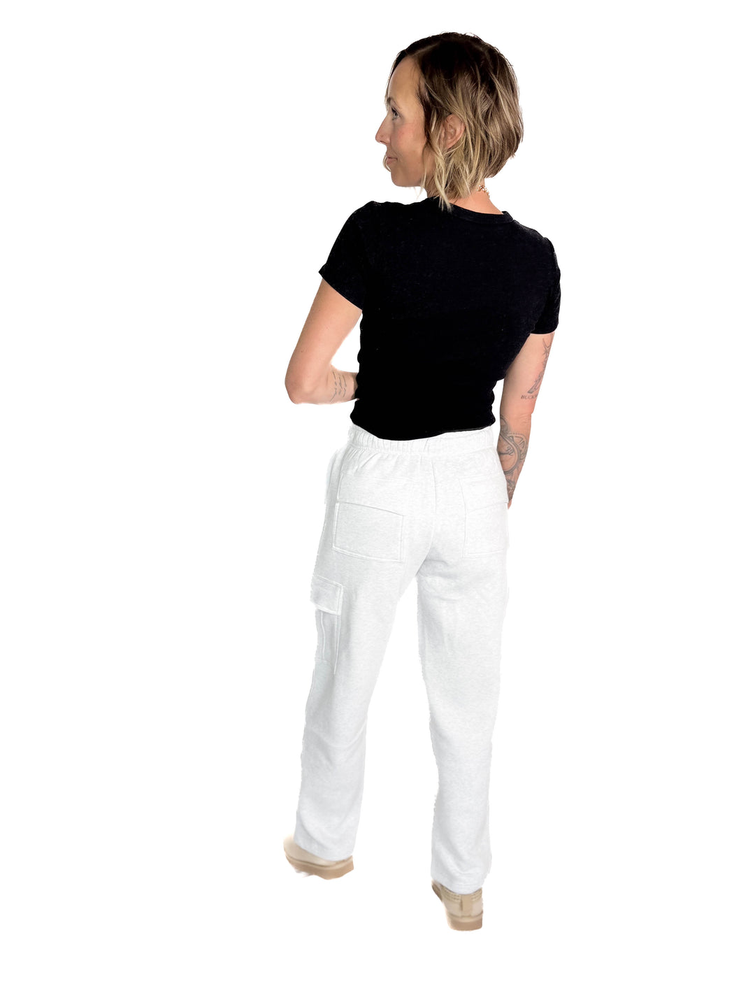 Hana Essential Mid Rise Fleece Cargo Pants- ASH