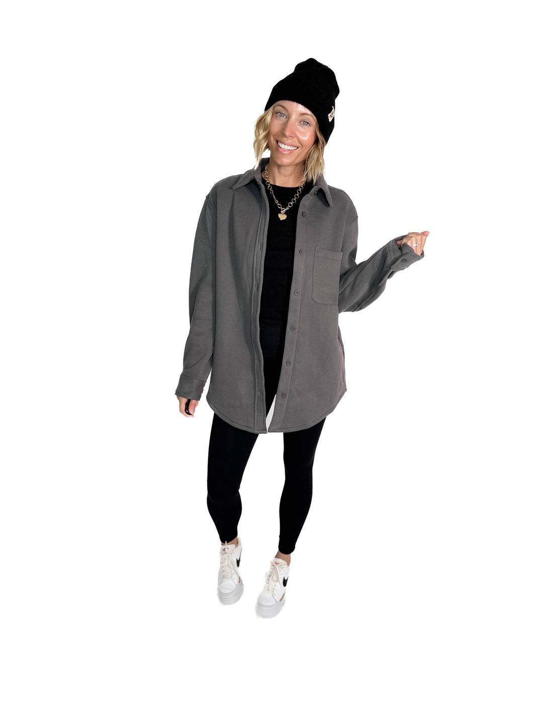 Tayler Fleece Shacket- GRAPHITE