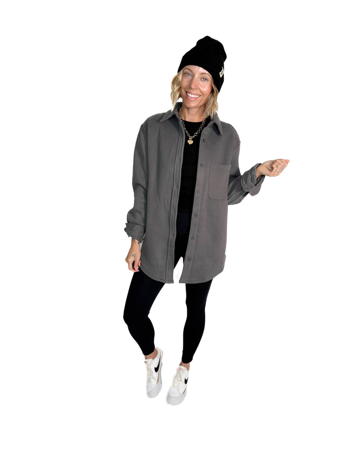 Tayler Fleece Shacket- GRAPHITE
