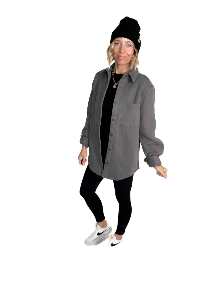 Tayler Fleece Shacket- GRAPHITE