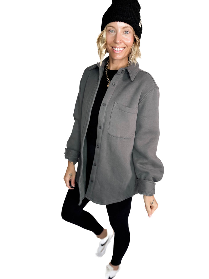 Tayler Fleece Shacket- GRAPHITE