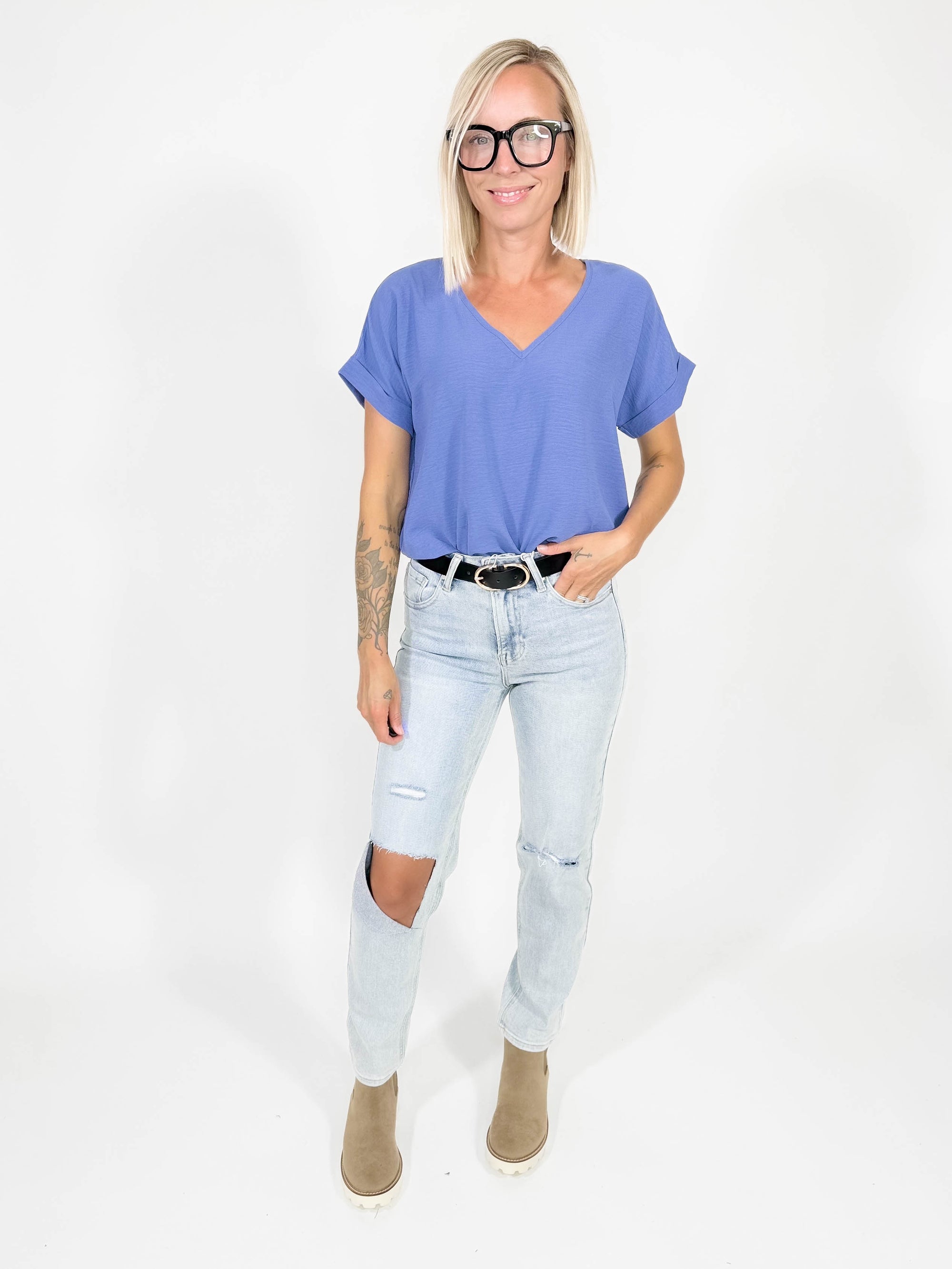 Ellen T-shirt Bodysuit- PERIWINKLE