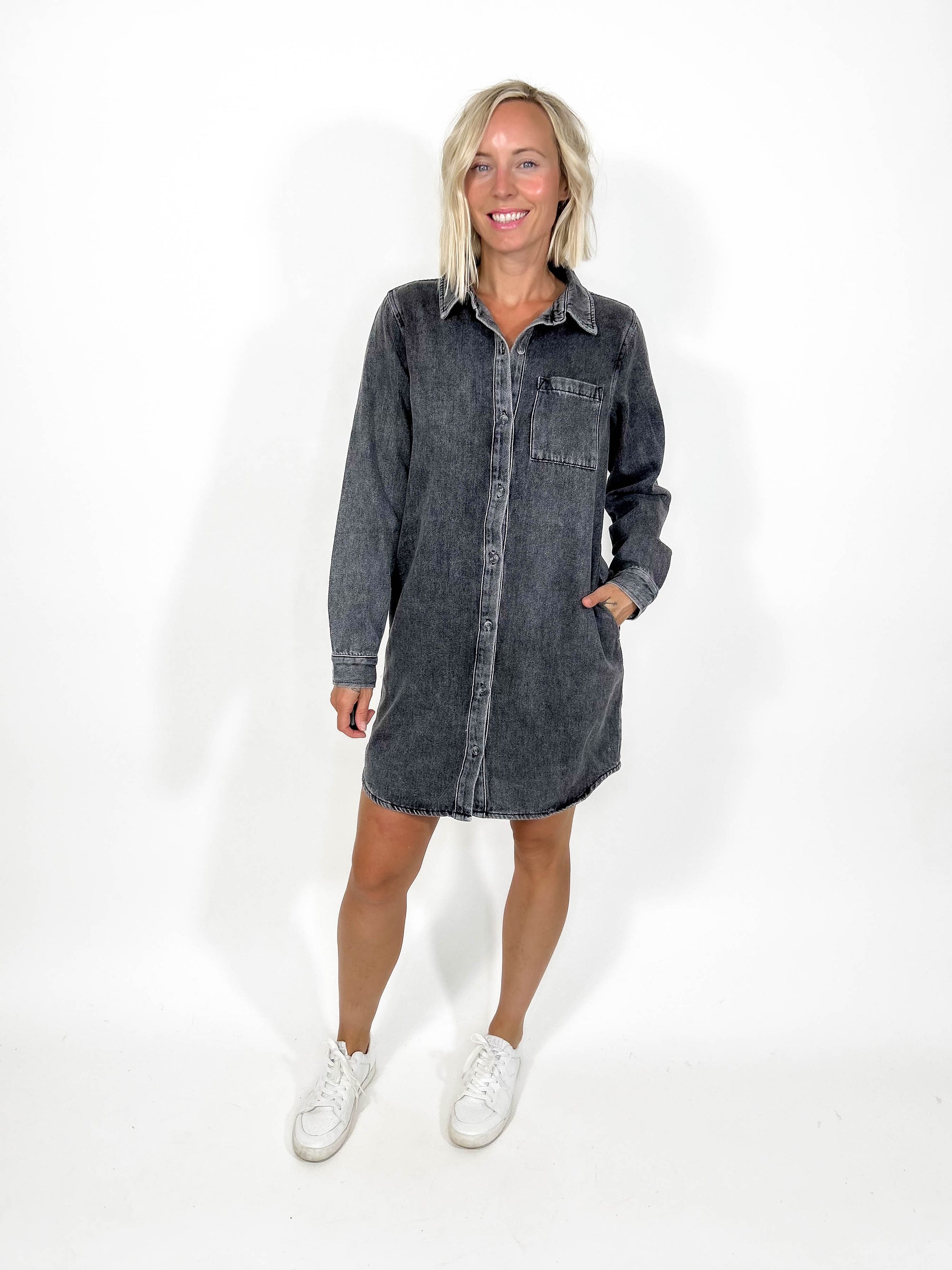 THREAD & SUPPLY Kieran Shirt Dress- BLACK ACID WASH-FINAL SALE *S*