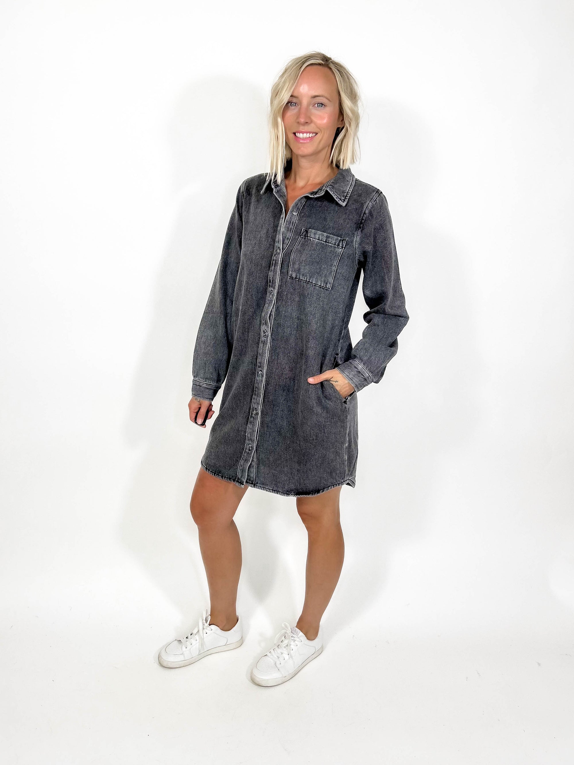 THREAD & SUPPLY Kieran Shirt Dress- BLACK ACID WASH-FINAL SALE *S*