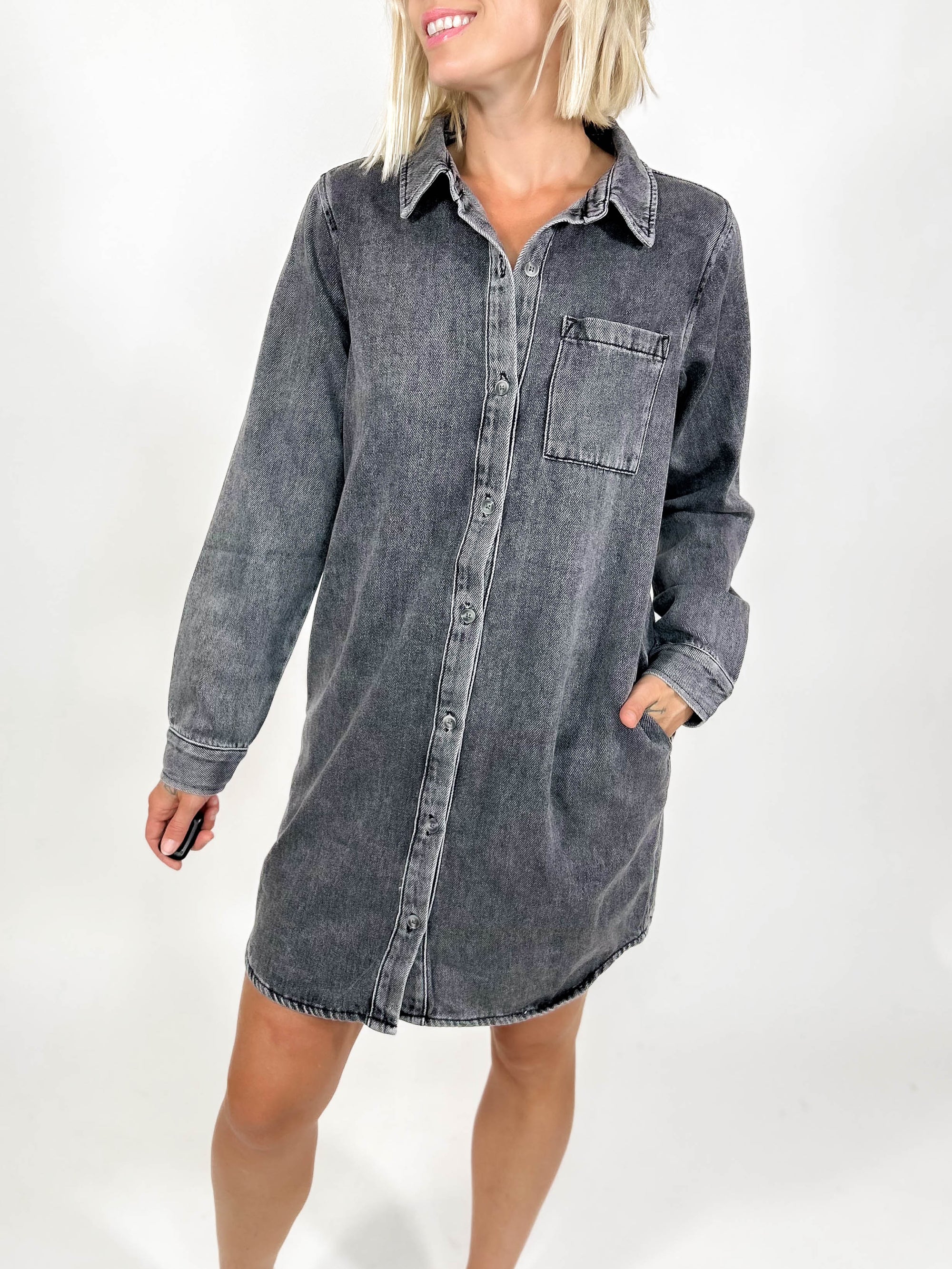 THREAD & SUPPLY Kieran Shirt Dress- BLACK ACID WASH-FINAL SALE *S*