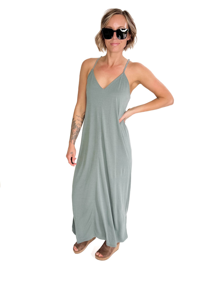Alba Modal V-Neck Maxi- SPRUCE-FINAL SALE
