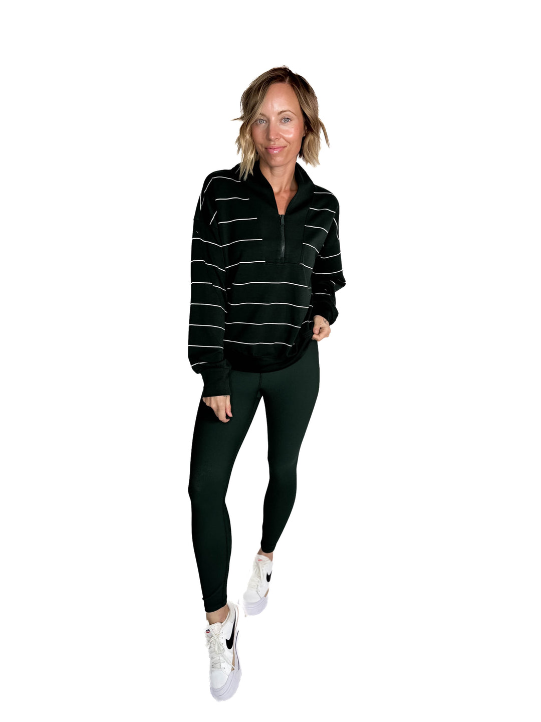 Nancy Modal 1/4 Zip Pullover- REGENCY GREEN/CREAM