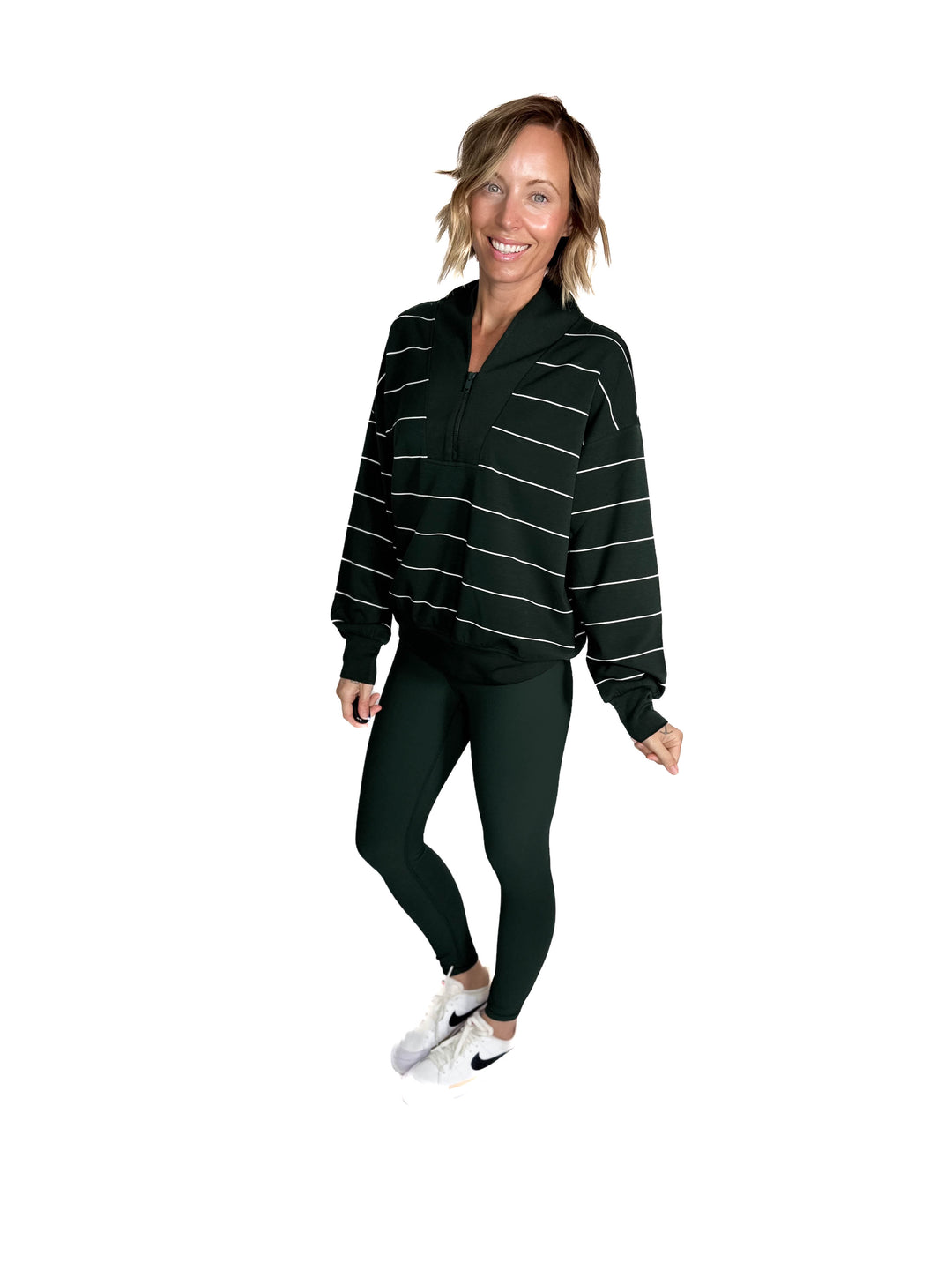 Nancy Modal 1/4 Zip Pullover- REGENCY GREEN/CREAM