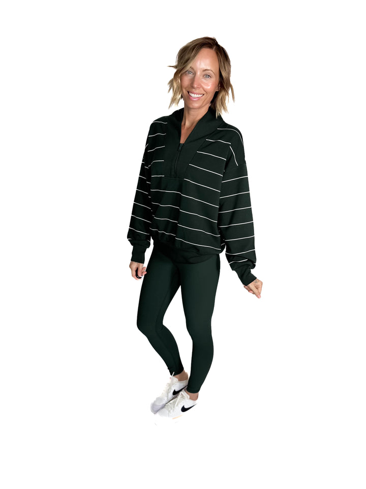 Nancy Modal 1/4 Zip Pullover- REGENCY GREEN/CREAM