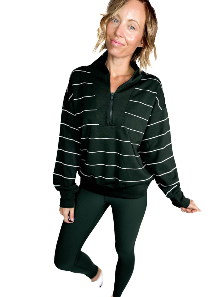 Nancy Modal 1/4 Zip Pullover- REGENCY GREEN/CREAM