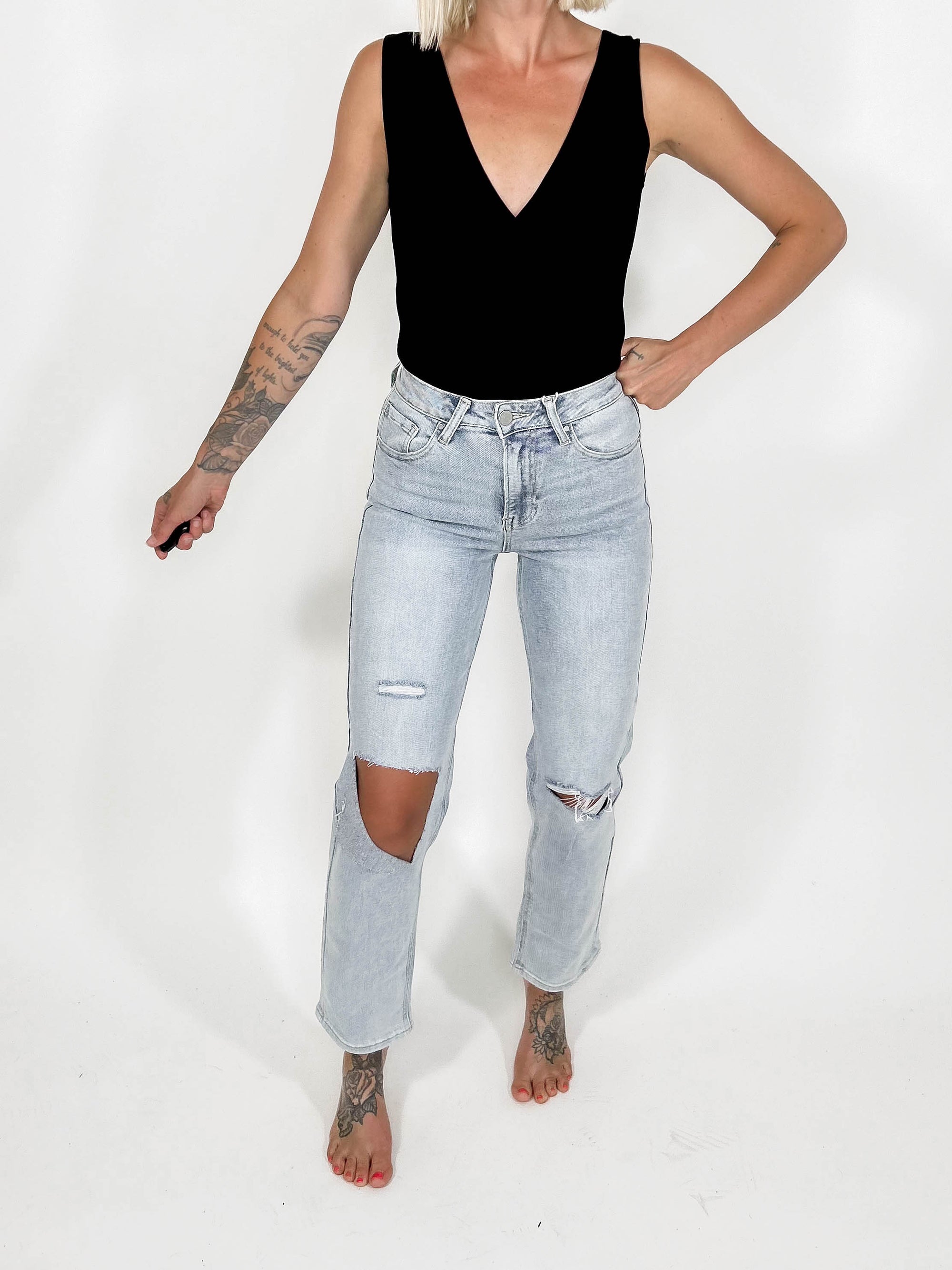 RISEN Prestyn Distressed High Rise Ankle Jean- LIGHT-FINAL SALE