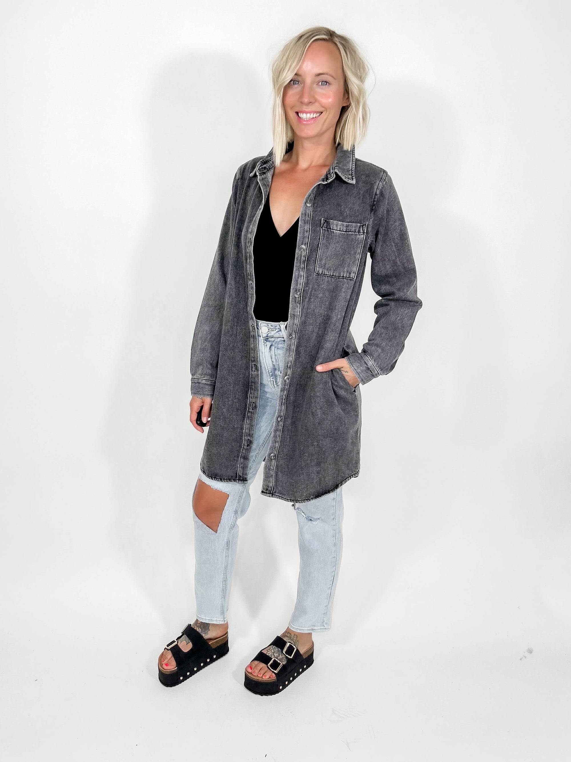 THREAD & SUPPLY Kieran Shirt Dress- BLACK ACID WASH-FINAL SALE *S*