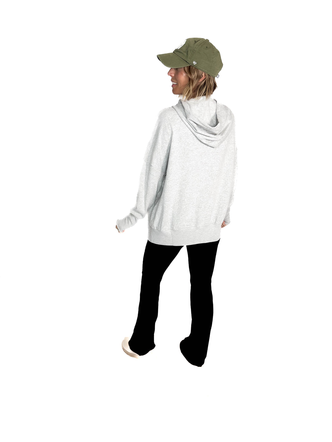 Farrah Fleece Half Button Hooded Sweatshirt- HEATHER GREY