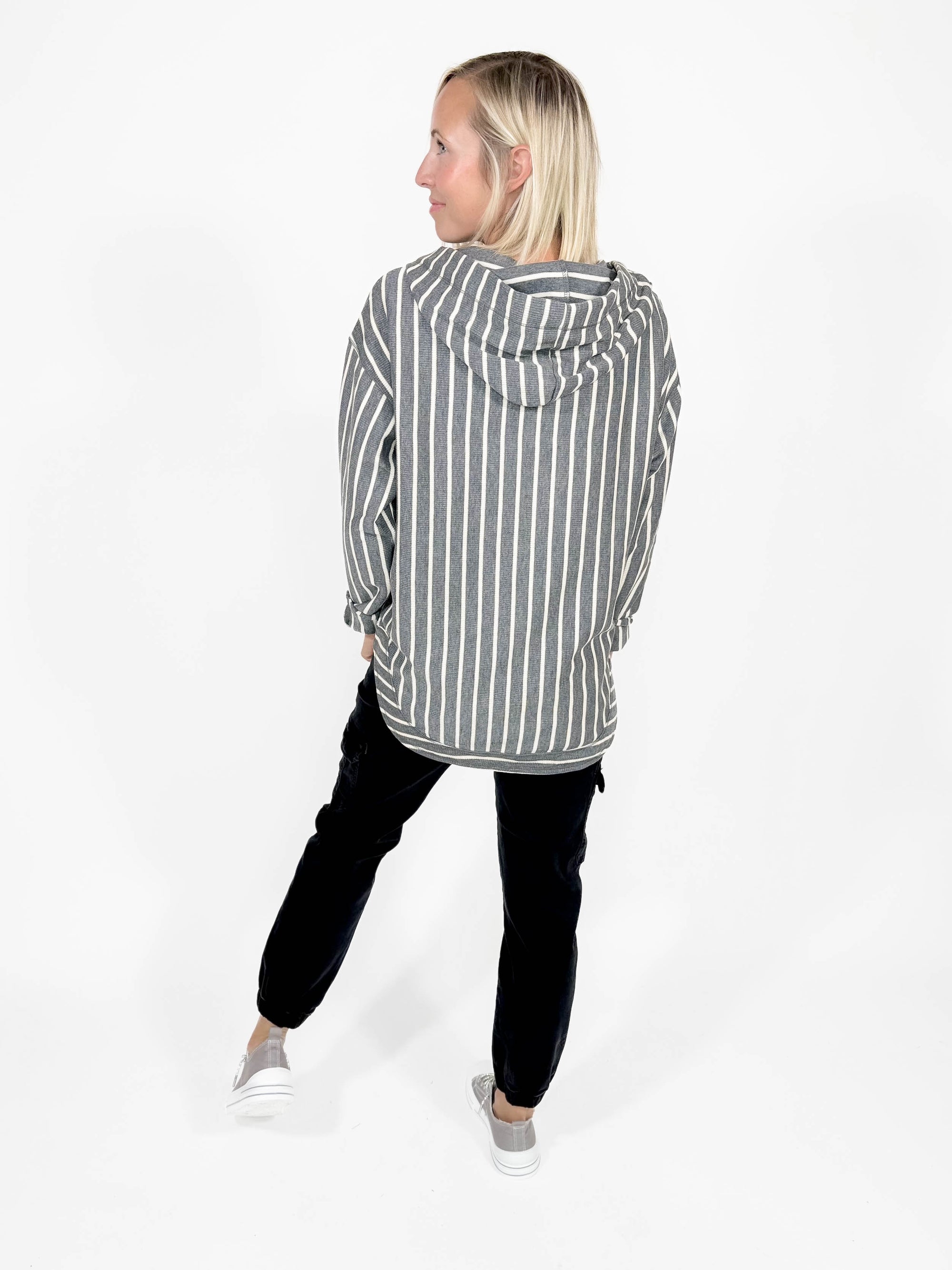 Mallory Stripe Hoodie- GREY