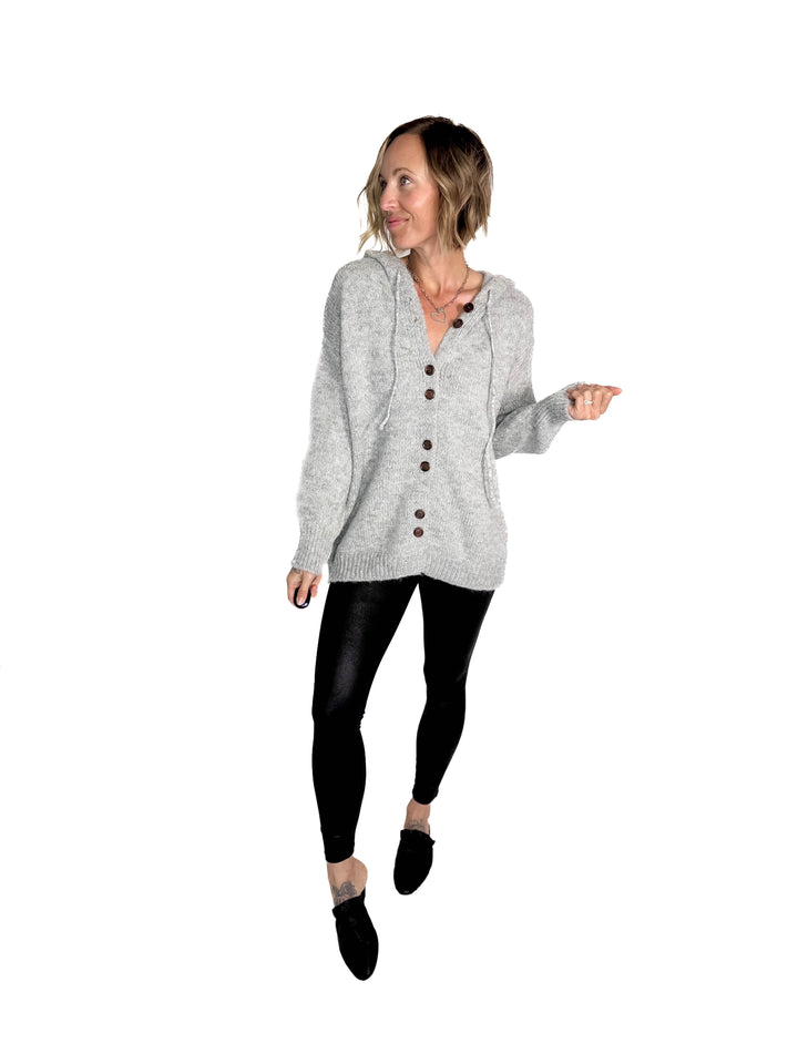 Malachai Button Down Hoodie Cardigan- GREY