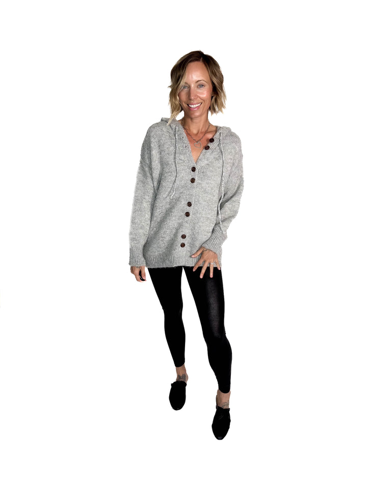 Malachai Button Down Hoodie Cardigan- GREY