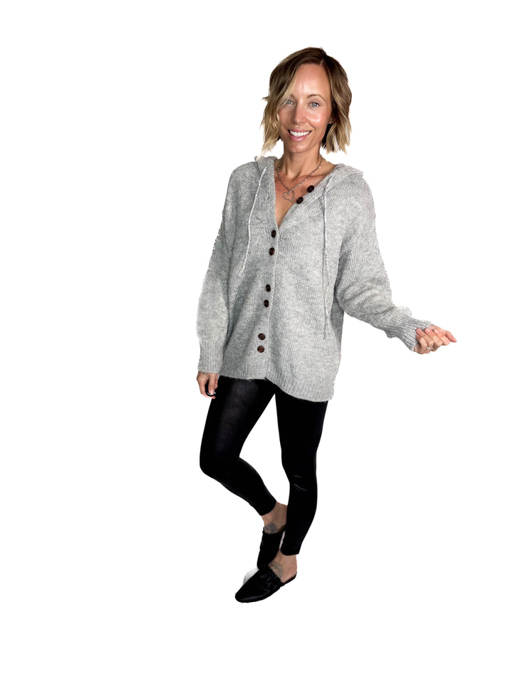Malachai Button Down Hoodie Cardigan- GREY