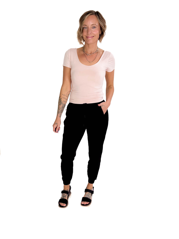 Lucy Scoop Neck Cap Sleeve Jersey Tee- BLUSH