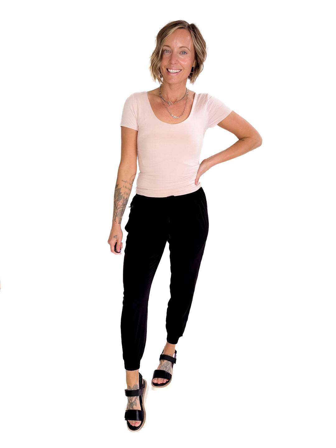 Lucy Scoop Neck Cap Sleeve Jersey Tee- BLUSH