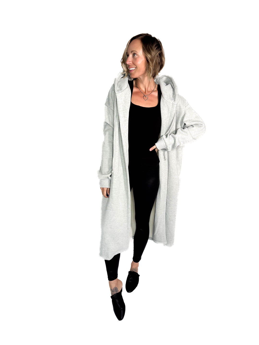 Opalite Sweatshirt Cardigan- HEATHER GREY