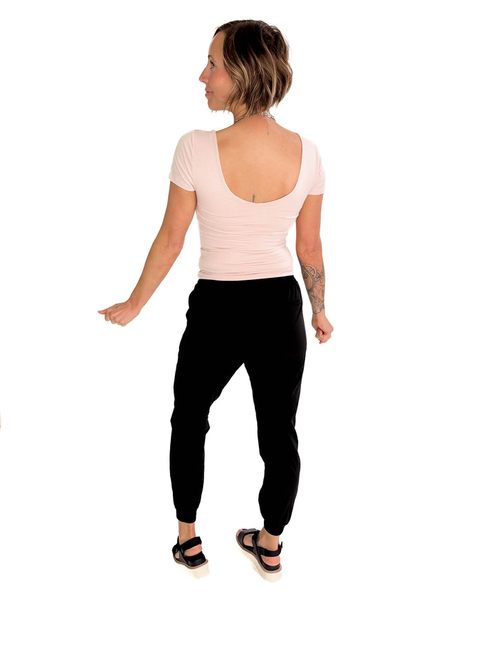 Lucy Scoop Neck Cap Sleeve Jersey Tee- BLUSH