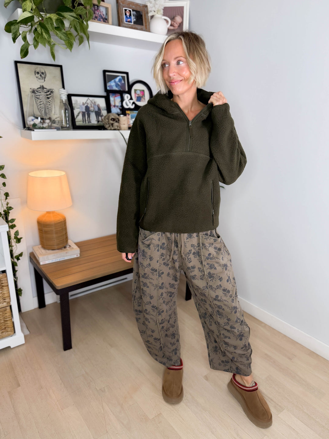 Willa 1/2 Zip Fleece Hoodie Pullover- DEEP OLIVE