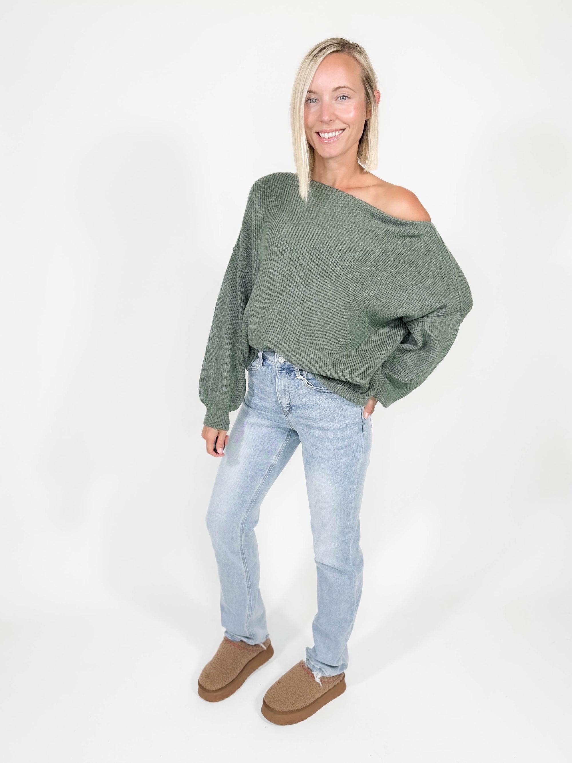 Reagan Boat Neck Sweater- BASIL