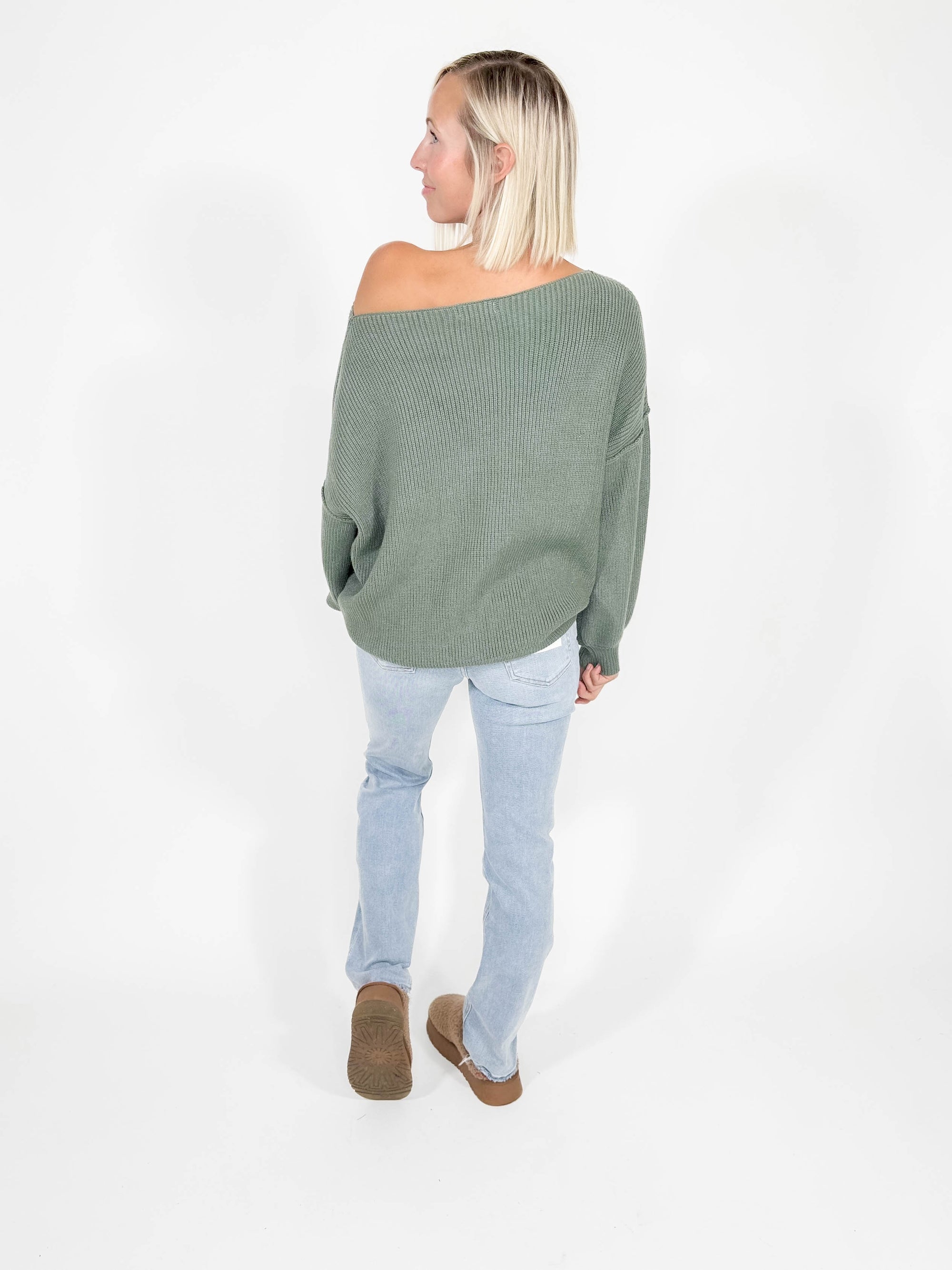 Reagan Boat Neck Sweater- BASIL