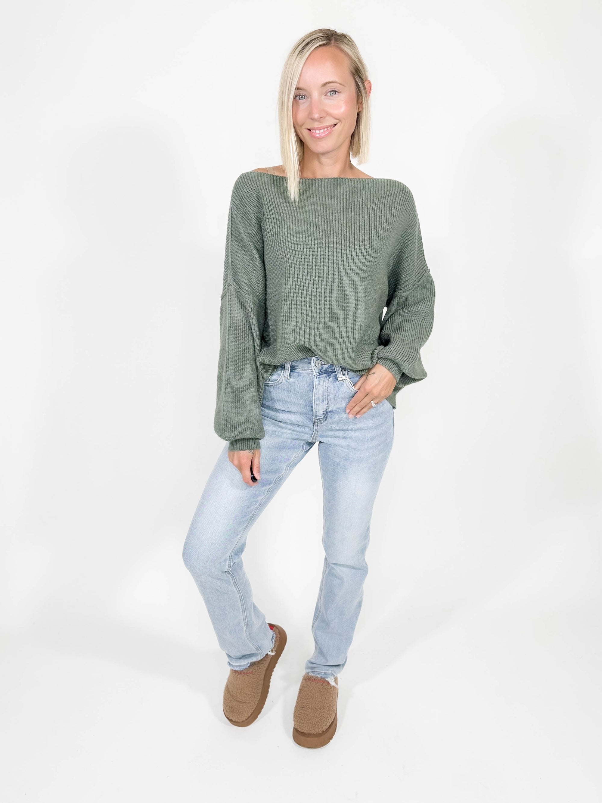 Reagan Boat Neck Sweater- BASIL