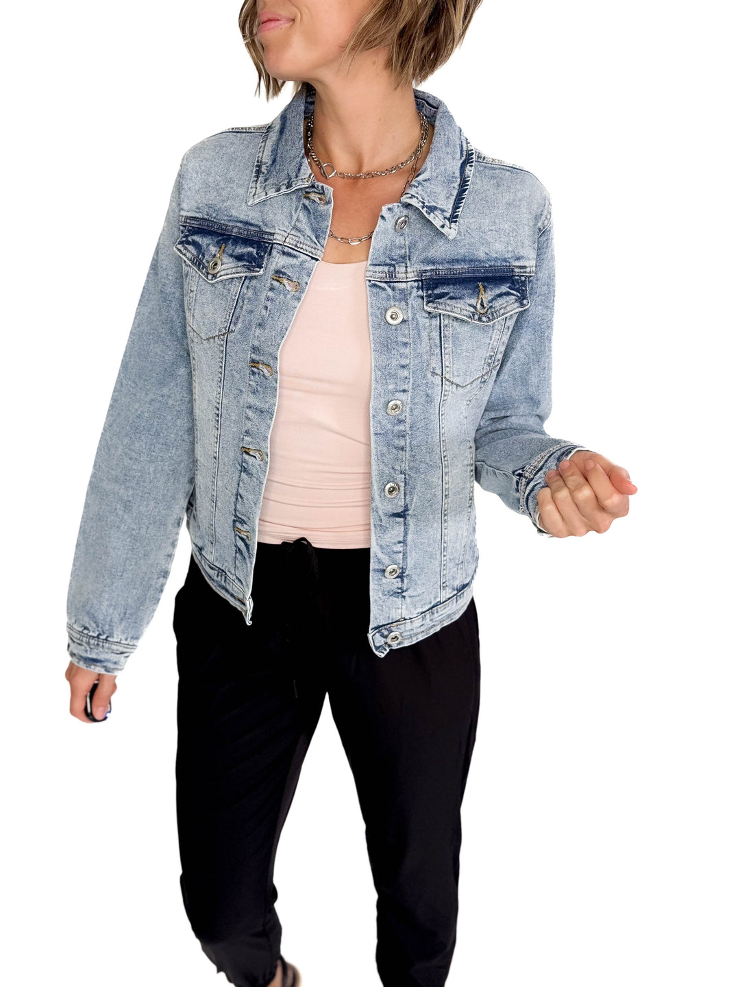 Monaco Classic Stretch Denim Jacket- LIGHT WASH-FINAL SALE