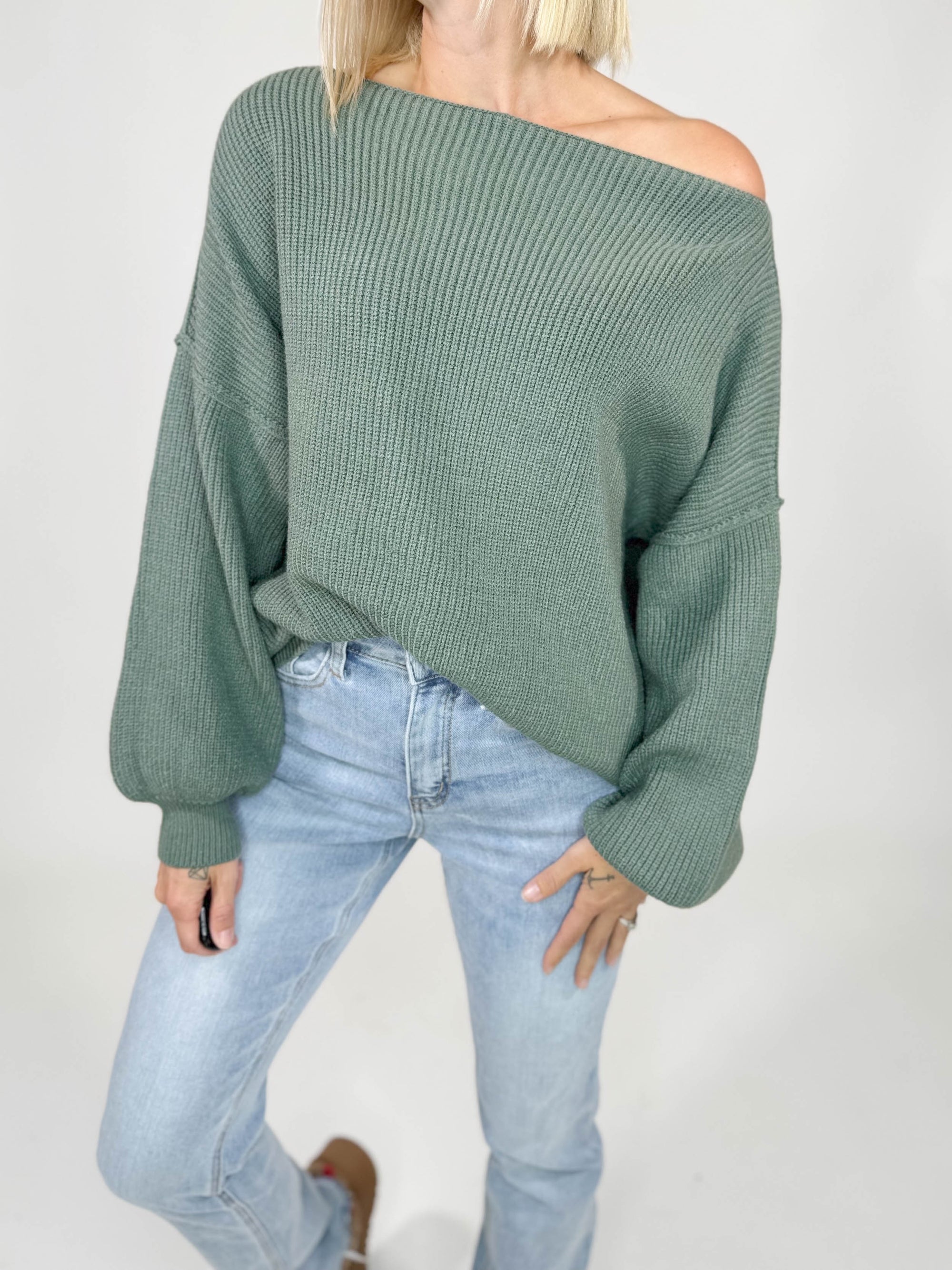 Reagan Boat Neck Sweater- BASIL