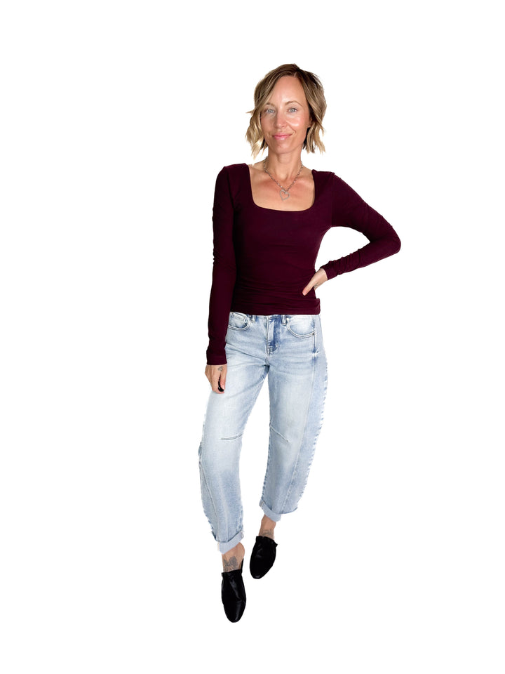 Ayla Butter Square Neck Long Sleeve Top- CASSIS