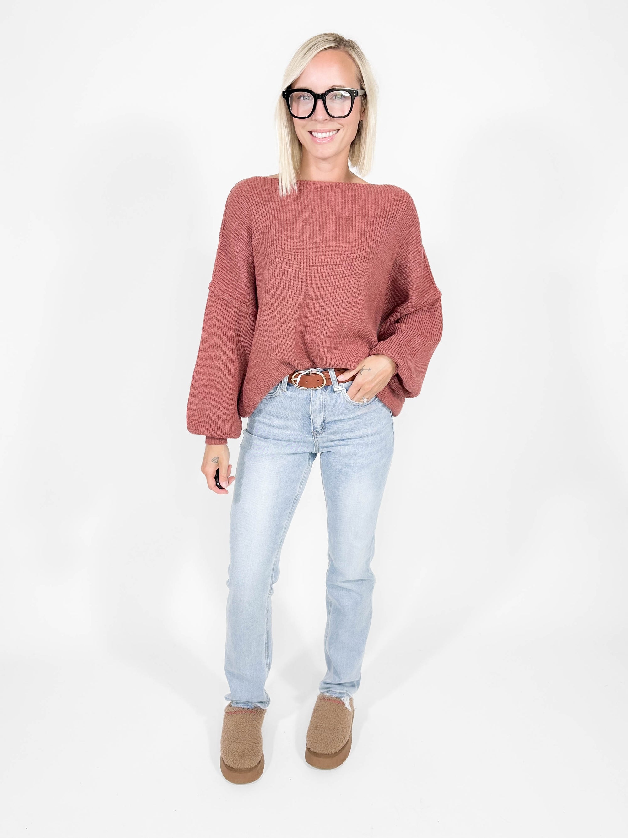 Reagan Boat Neck Sweater- GINGER-FINAL SALE