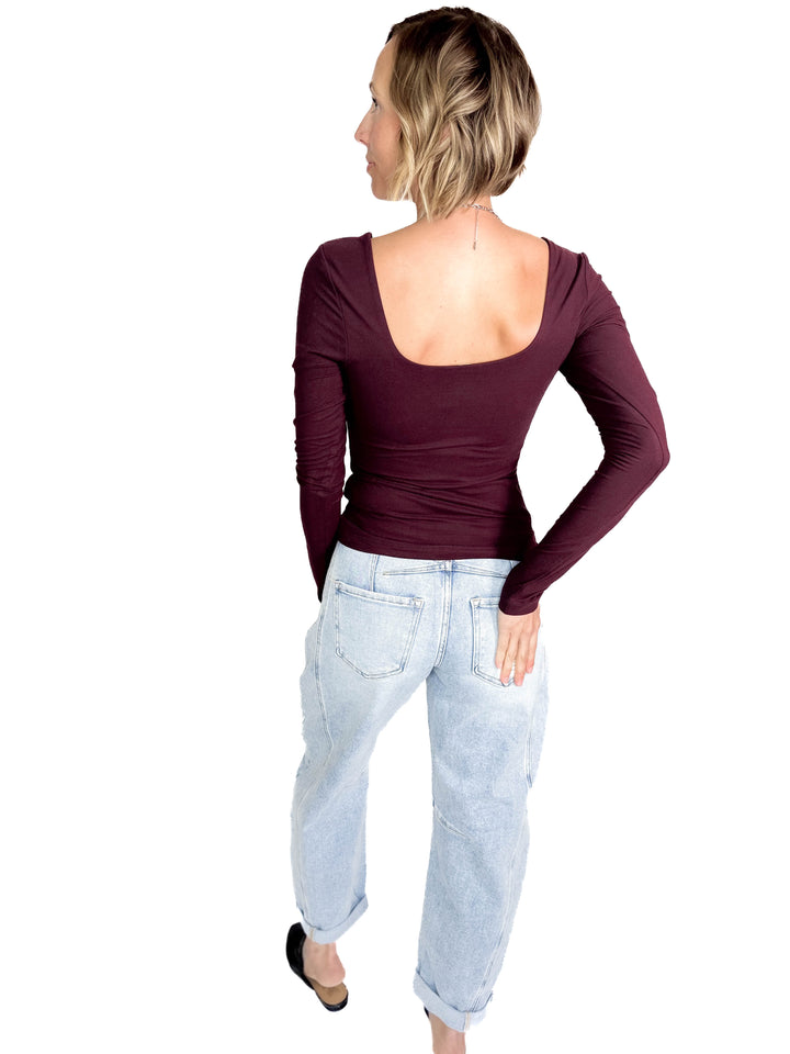 Ayla Butter Square Neck Long Sleeve Top- CASSIS