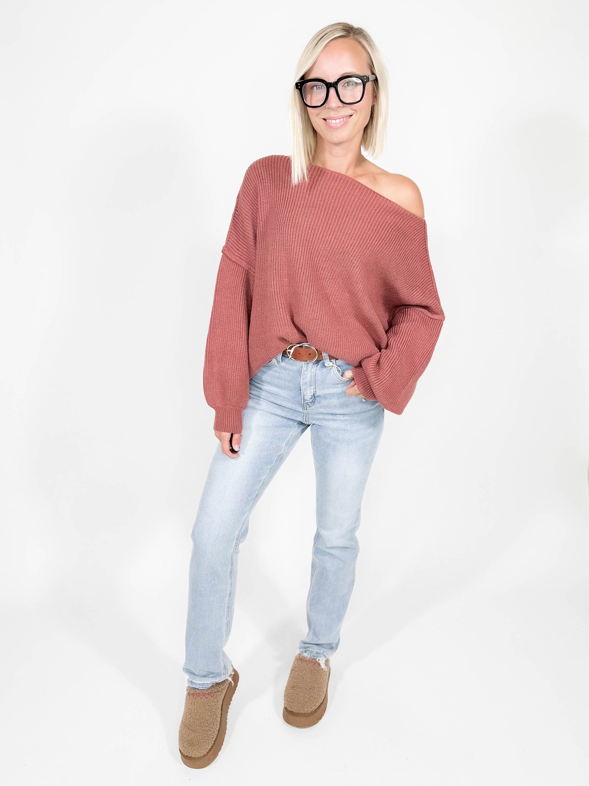 Reagan Boat Neck Sweater- GINGER