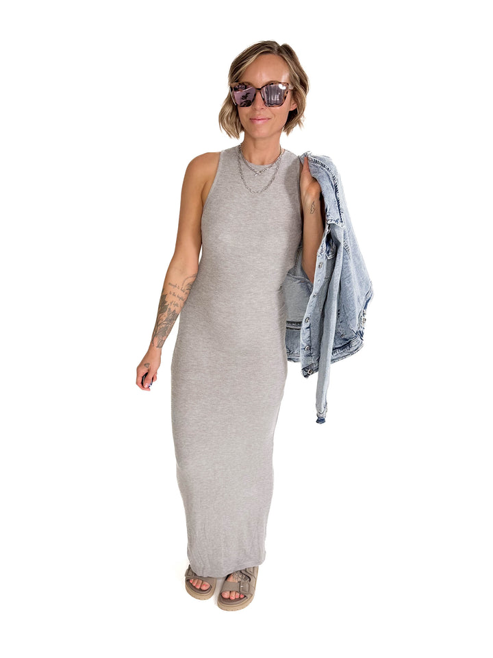 MONO B  Janine Ribbed Maxi Tank Dress- HEATHER GREY-FINAL SALE
