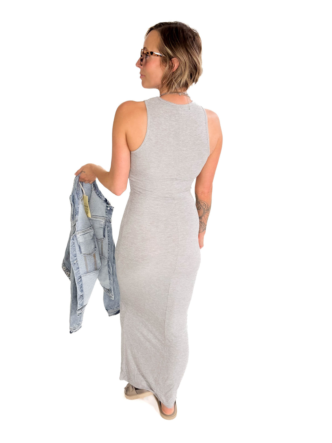 MONO B  Janine Ribbed Maxi Tank Dress- HEATHER GREY-FINAL SALE