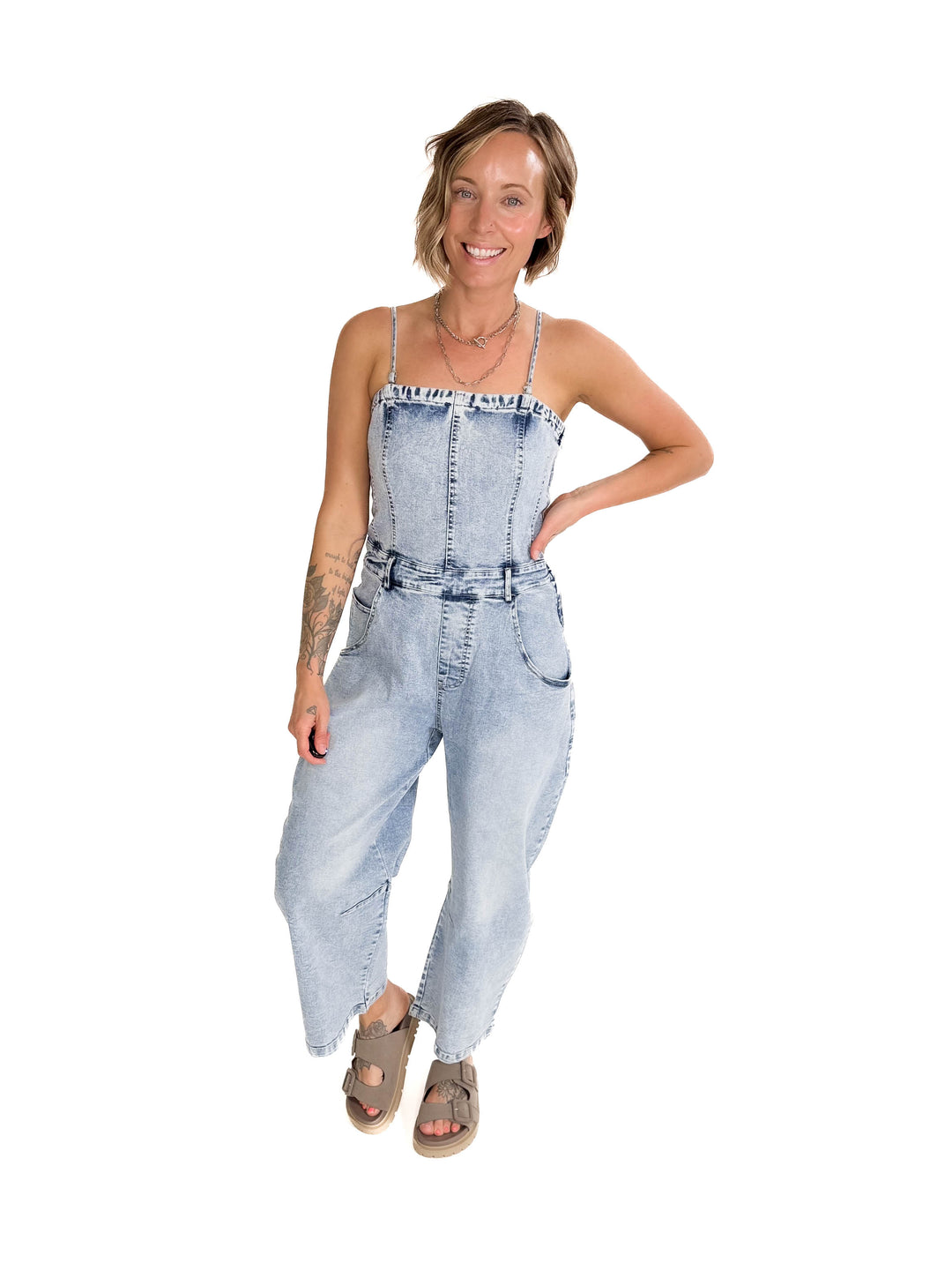 Aaron Barrel Jumpsuit- LIGHT DENIM-FINAL SALE