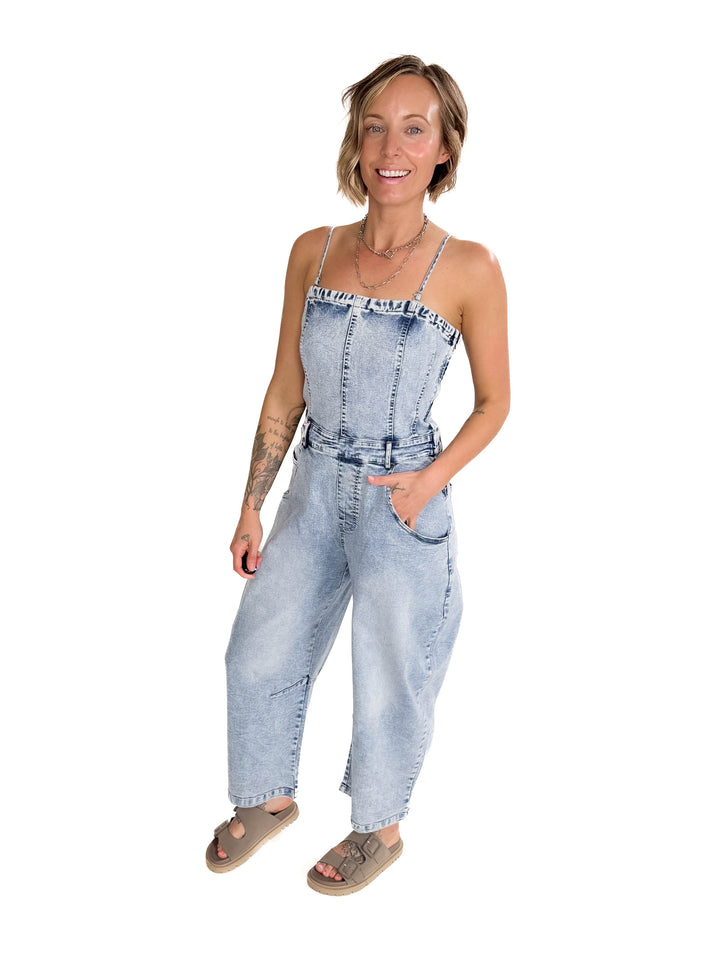 Aaron Barrel Jumpsuit- LIGHT DENIM-FINAL SALE