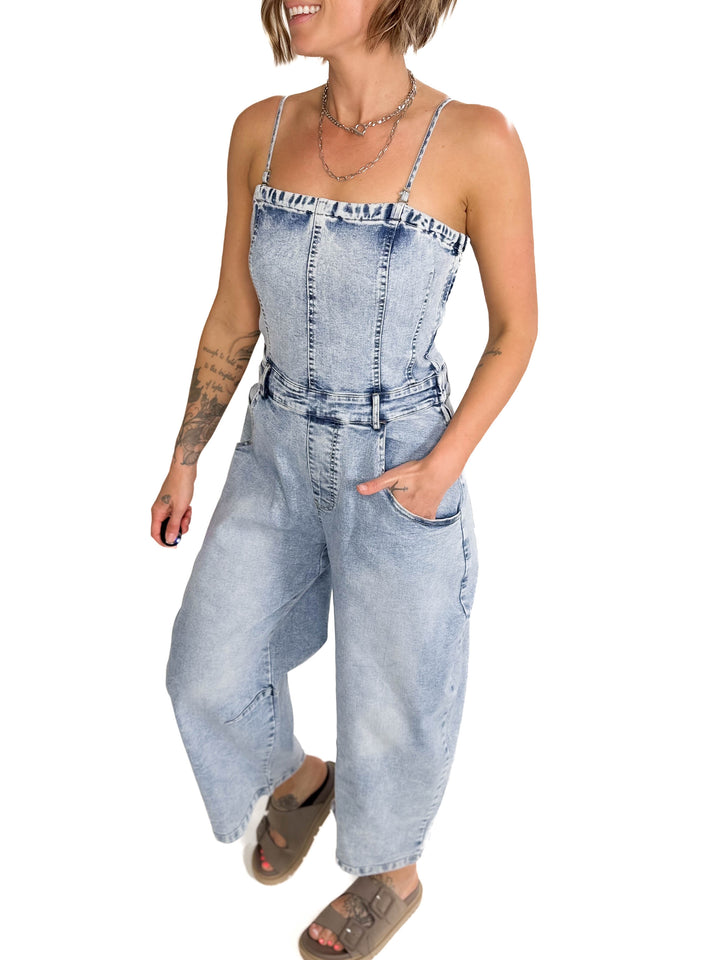 Aaron Barrel Jumpsuit- LIGHT DENIM-FINAL SALE