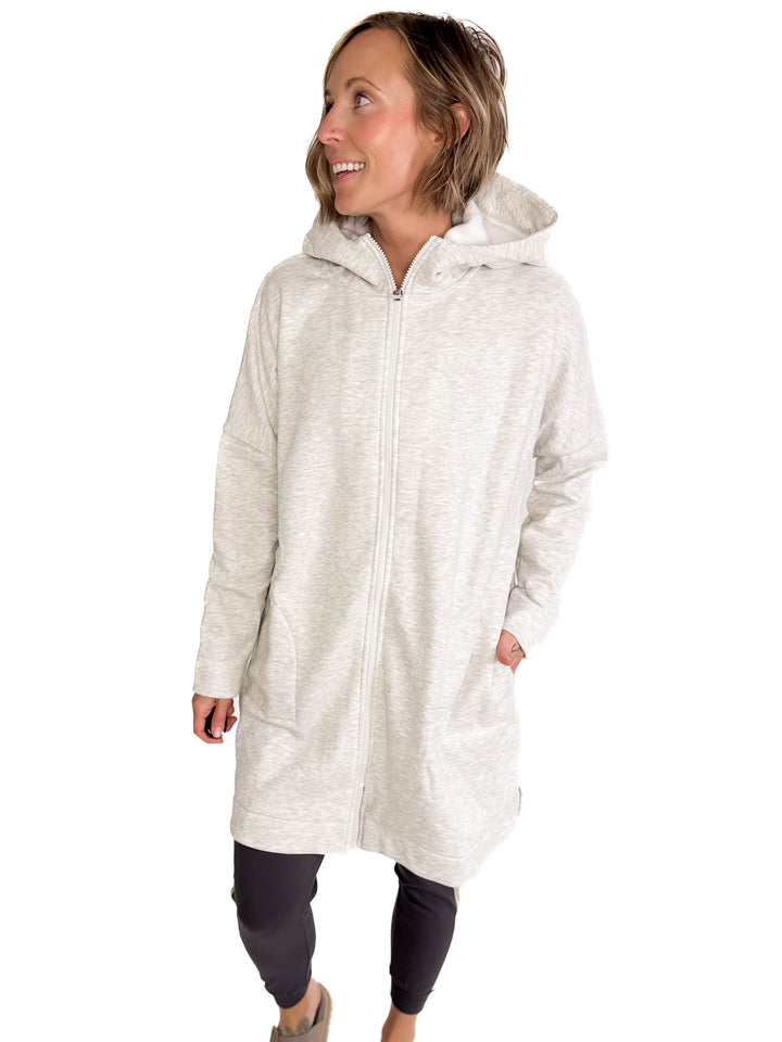 MONO B Nelly Longline Zip-Up Jacket With Hood- TWO TONE GREY