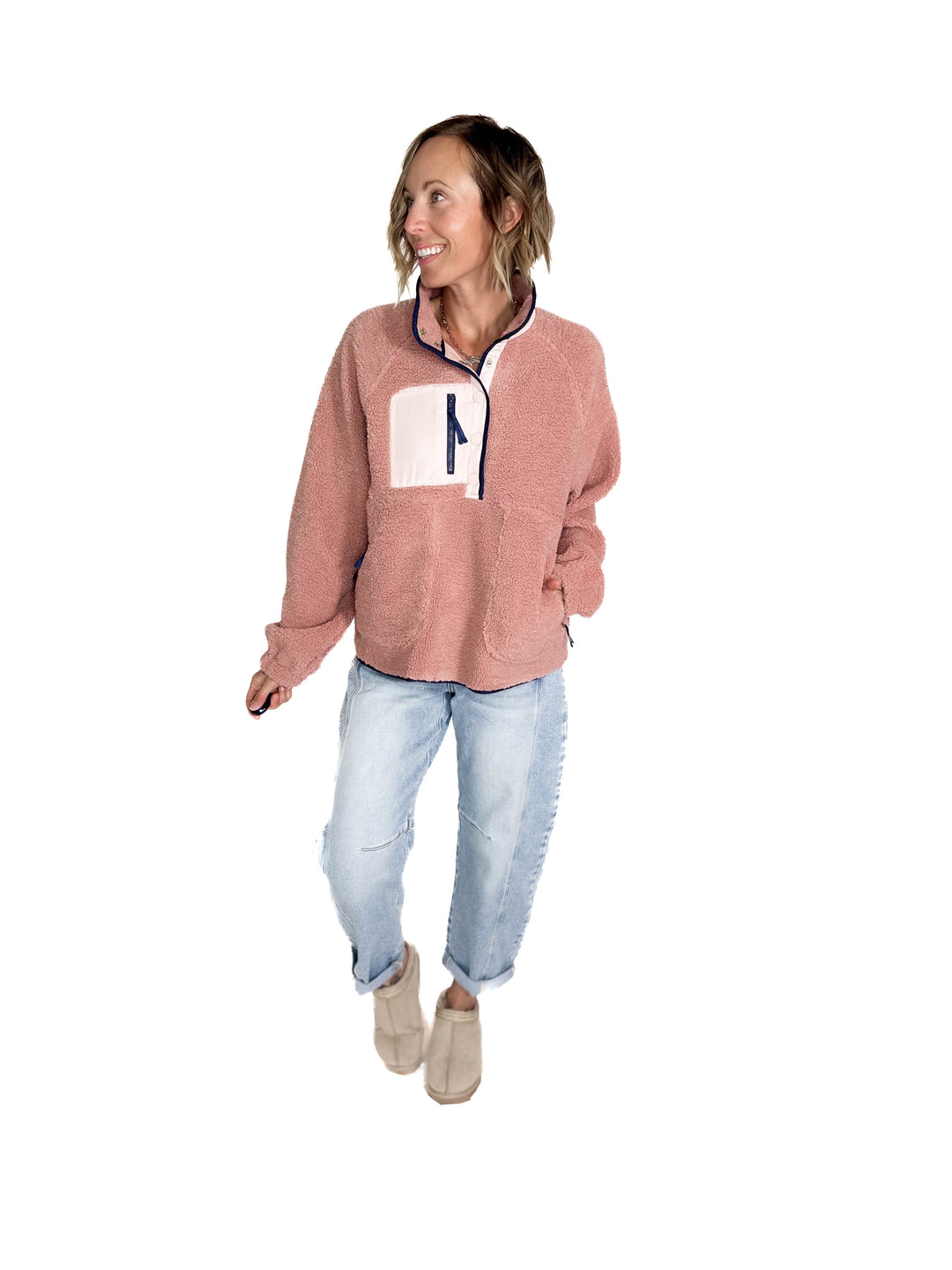 Jenna Fleece 1/2 Snap Pullover- MAUVE PINK