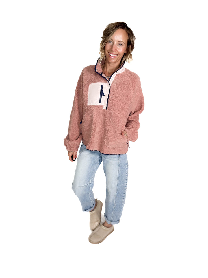 Jenna Fleece 1/2 Snap Pullover- MAUVE PINK