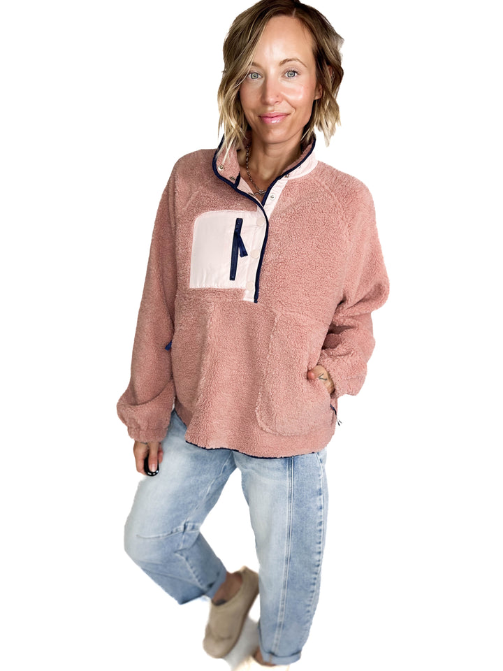 Jenna Fleece 1/2 Snap Pullover- MAUVE PINK