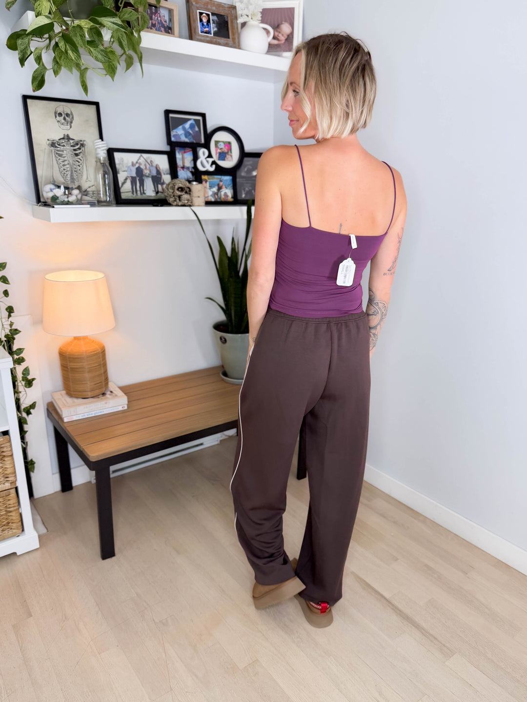Miranda Modal Piping Straight Leg Pant- ESPRESSO/MOCHA CREAM